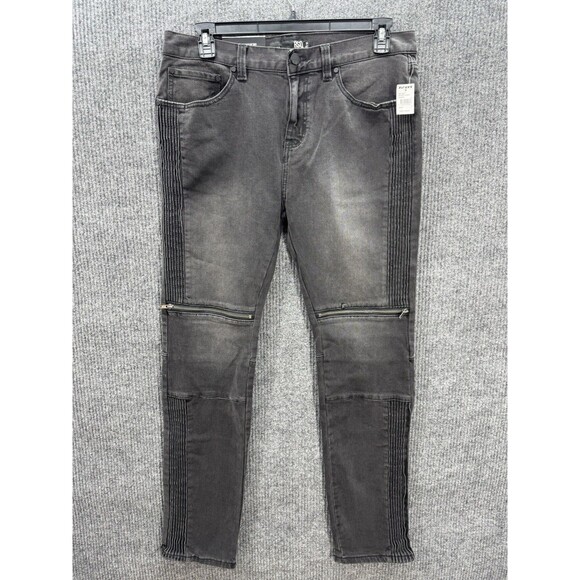 RSQ Moto Jeans Mens 34x32 Black Seattle Skinny Tapered Zipper Accent Stretch NEW - Picture 1 of 12